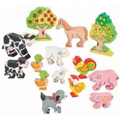 Goki - Jouet en bois - Set d'animaux de la ferme - 14 pièces