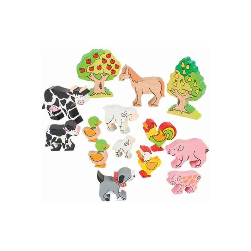 Goki - Jouet en bois - Set d'animaux de la ferme - 14 pièces