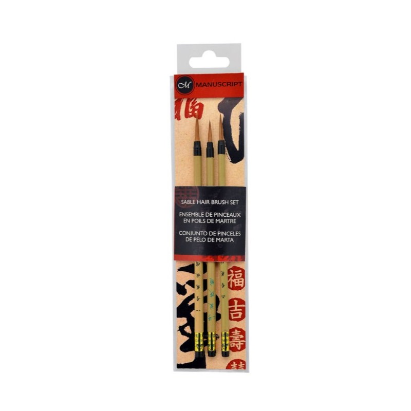 Corector - Beaux arts - Pochette de 3 pinceaux chinoix en poils de martre sur manche bambou