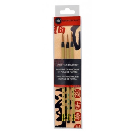 Corector - Beaux arts - Pochette de 3 pinceaux chinoix en poils de martre sur manche bambou