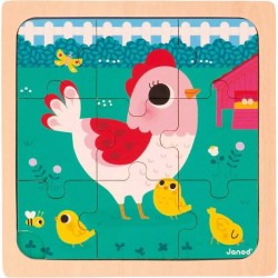 Janod - Puzzle 9 pièces en bois - Poulette Henriette