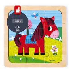 Janod - Puzzle 9 pièces en bois - Cheval Tornado