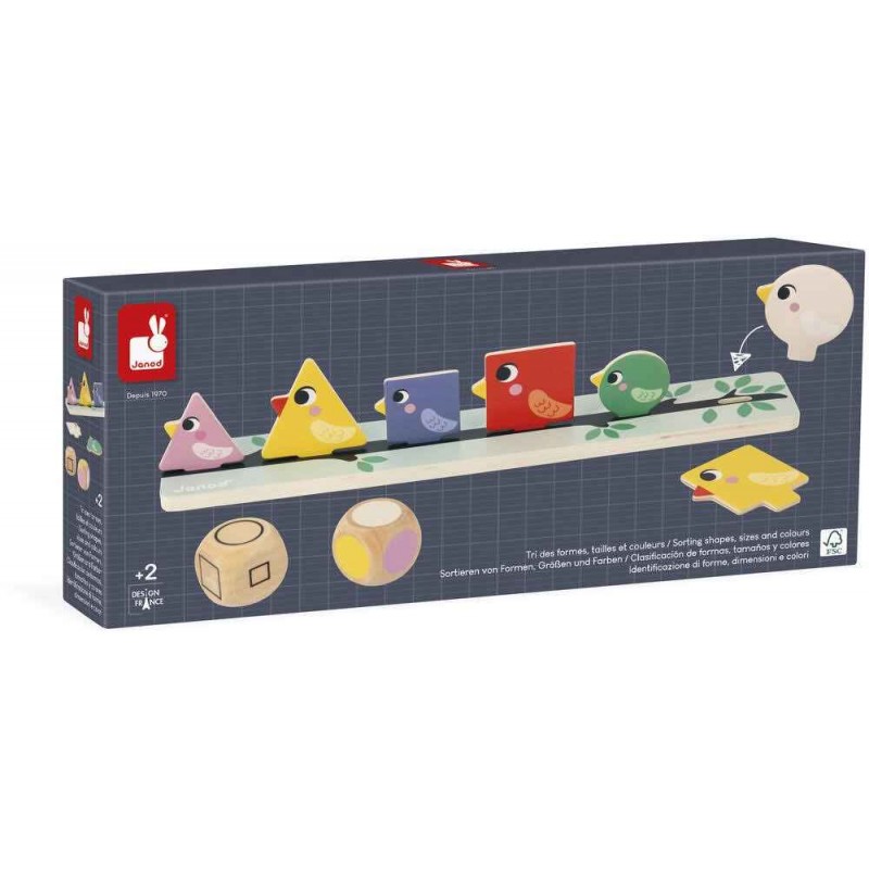Janod - Jouet en bois - Tri des formes tailles et couleurs - Oiseaux