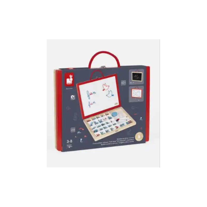 Janod - Jeu éducatif - Mallette en bois de lettres cursives 4 en 1