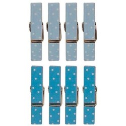 8 mini pinces à linge aimantées bleues 3,5 cm