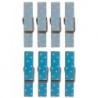 8 mini pinces à linge aimantées bleues 3,5 cm