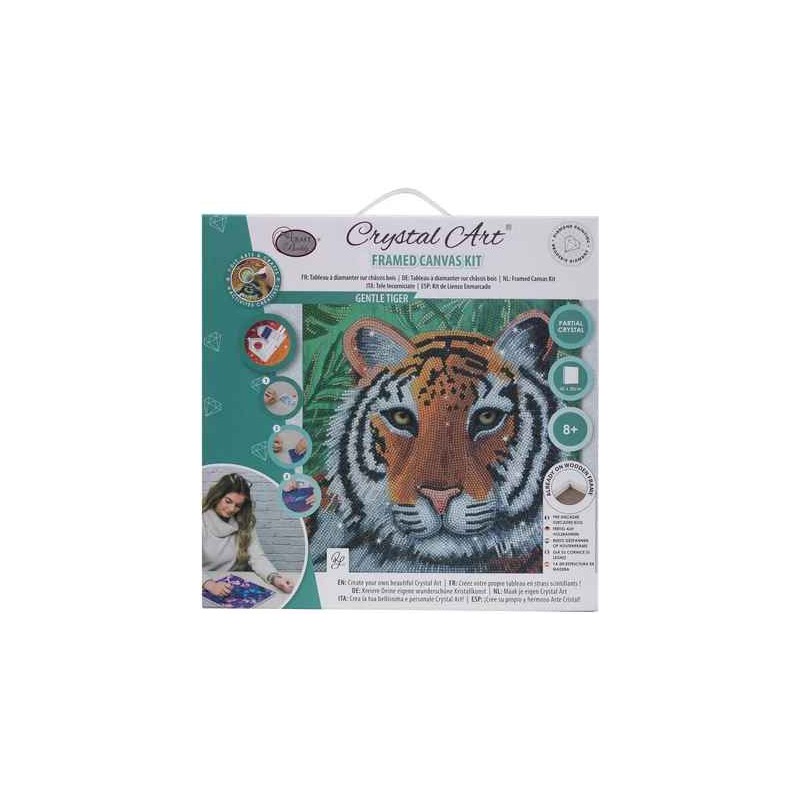 OZ - Loisirs créatifs - Crystal Art - Kit tableau broderie diamant 30x30cm - Tigre dans la jungle