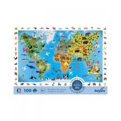 Sentosphère - 7501 - Puzzle 100 pièces - Cherche et trouve - Planisphère des animaux