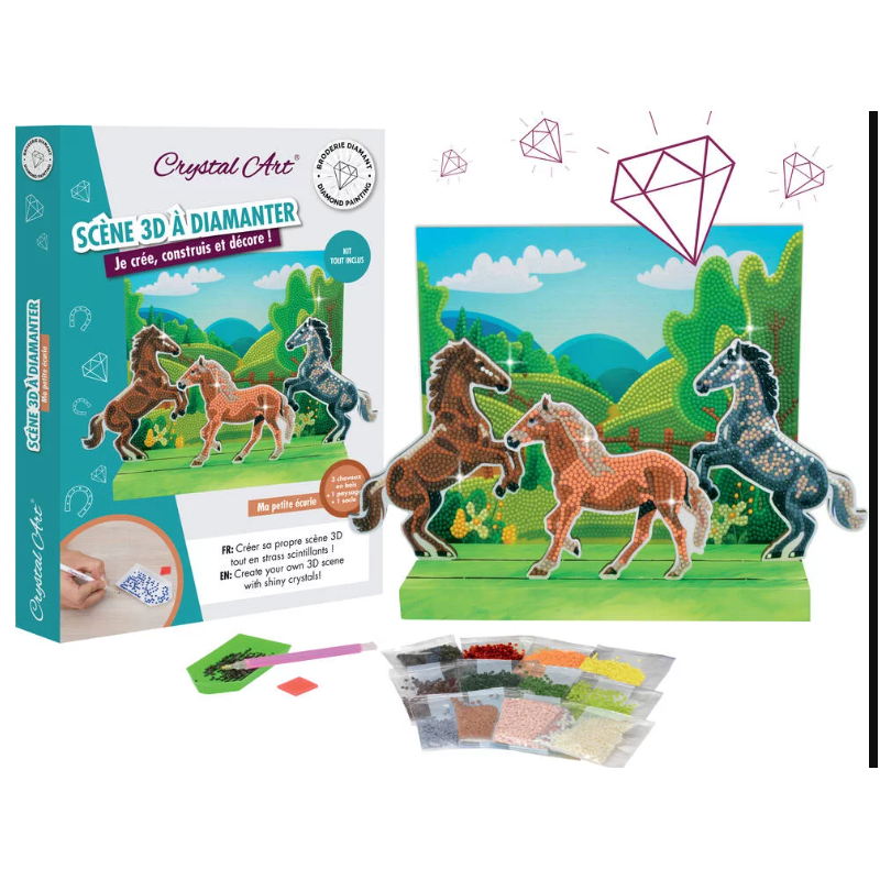 OZ - Loisirs créatifs - Crystal Art - Coffret scène 3D à diamanter Ma petite écurie