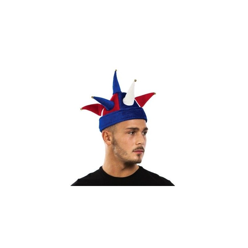 P'tit Clown - Déguisement et fête - Chapeau de bouffon - bleu, blanc, rouge - adulte