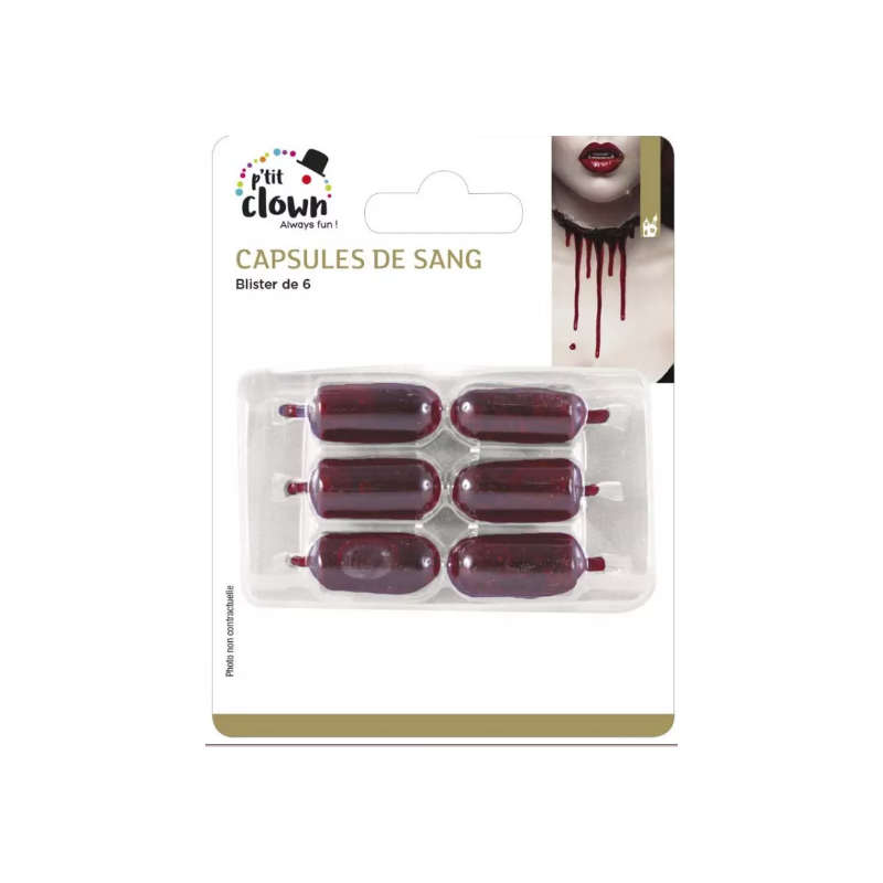 P'tit Clown - Déguisement et fête - Capsule de faux sang - lot de 6