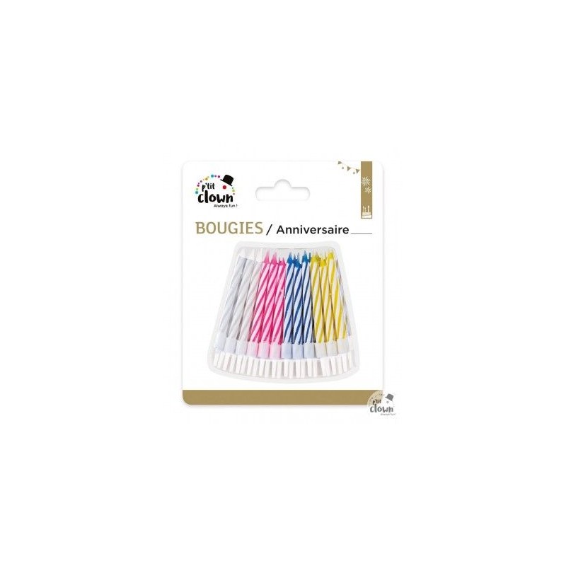 P'tit Clown - Déguisement et fête - Bougie - multicolore - lot de 24
