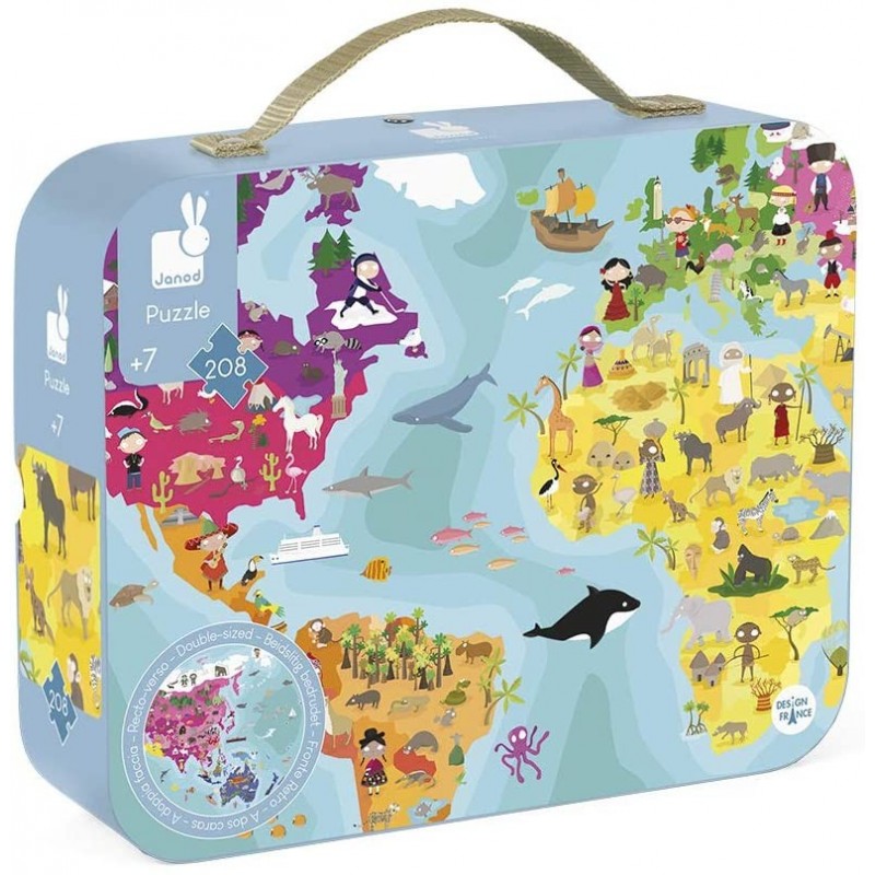 Janod - Puzzle - Le monde - 208 Pièces - Recto verso