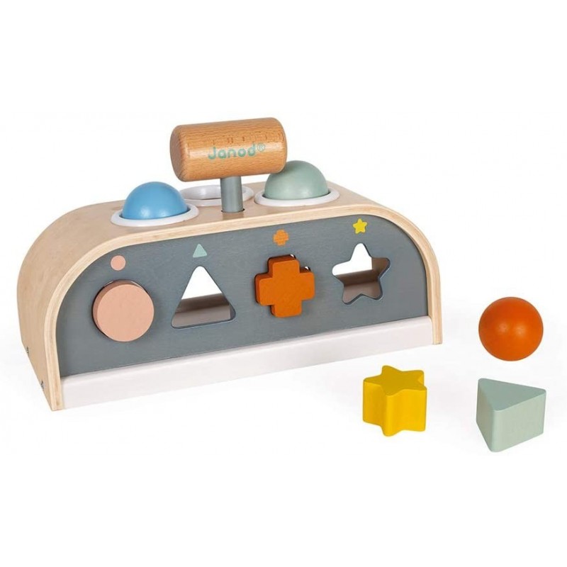 Janod - Tap Tap Sweet Cocoon - Jouet en Bois 3 en 1, Tap tap, Encastrement et Boîte à Formes - Jeu d