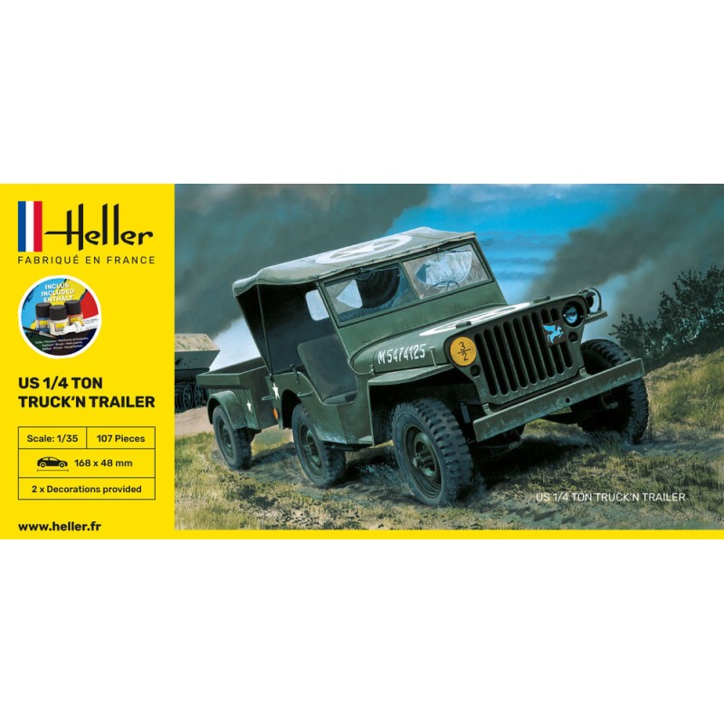 Heller - Maquette de voiture - Starter Kit - US 1/4 Ton truck and Trailer - 1:35