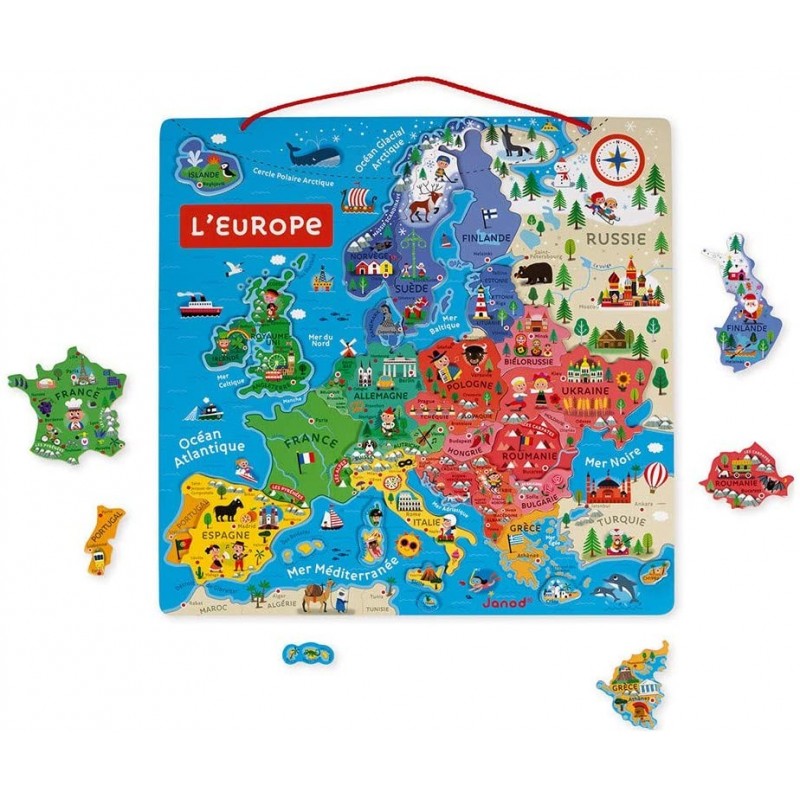 Janod - Carte d'europe magnétique en bois - 40 Pièces