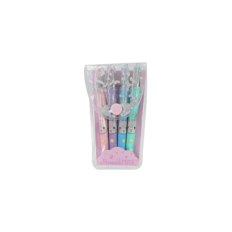 Princess Mimi - Pochette de 4 stylos gel pailletés