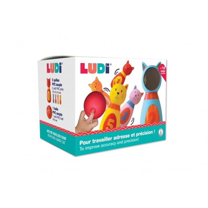 Ludi - Jeu de 5 quilles en forme de chat pour enfant - Bowling