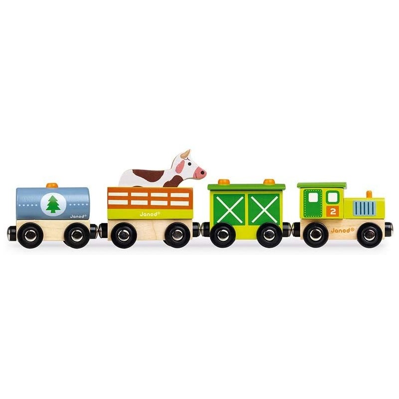 Janod - Set train de la ferme Story - 5 Figurines en bois