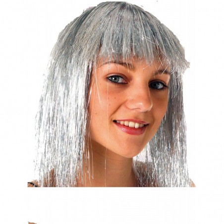 Perruque à Paillettes Argent Longues - Déguisement Disco, Fête, Carnaval, Halloween - Taille Unique Adulte