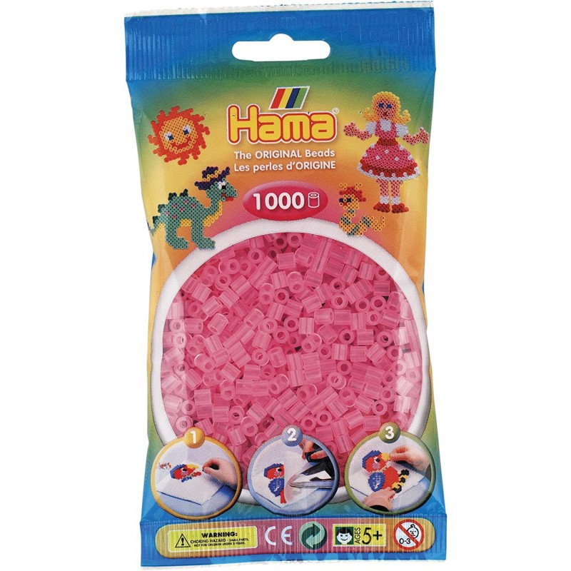 Hama - Perles - 207-72 - Taille Midi - Sachet 1000 perles rose transparent