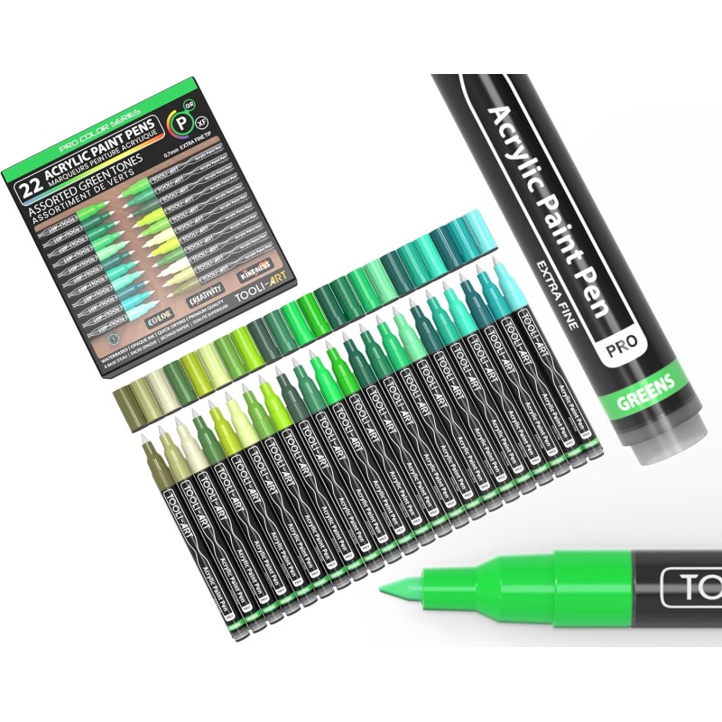 Pro color series - Boite de 22 marqueurs peinture acrylique - Assortiment de verts
