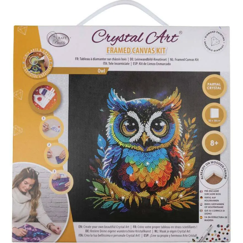 Crystal Art - Tableau à diamanter - Hibou - 30x30cm