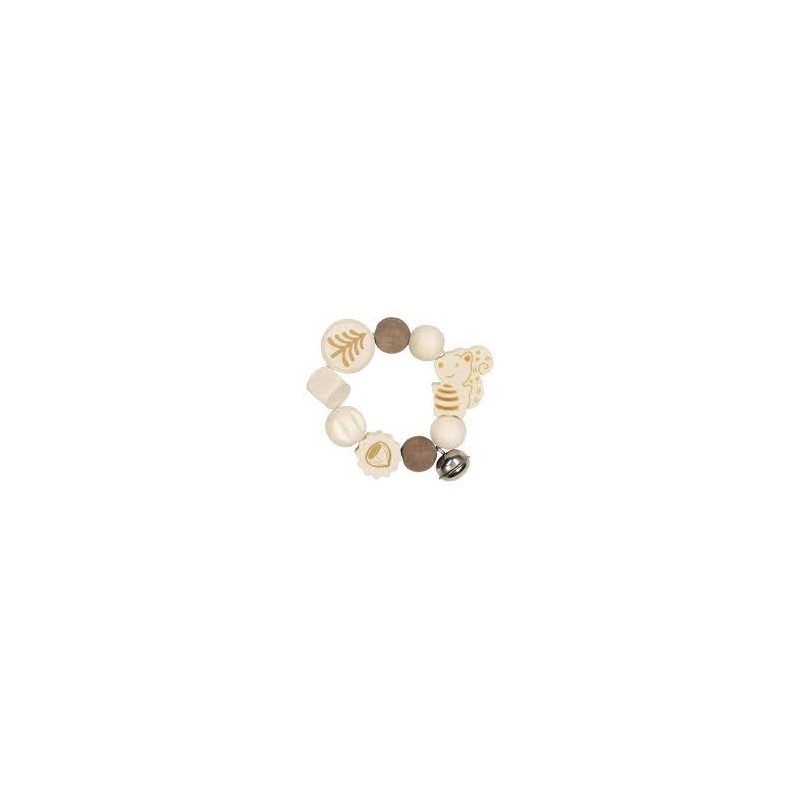 Goki - Jouet en bois - Hochet élastique écureuil avec grelot