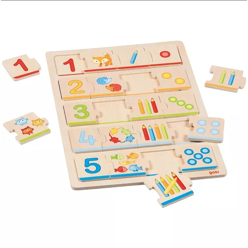 Goki - Mon premier puzzle bois - Puzzle chiffres et quantités - Apprendre à compter