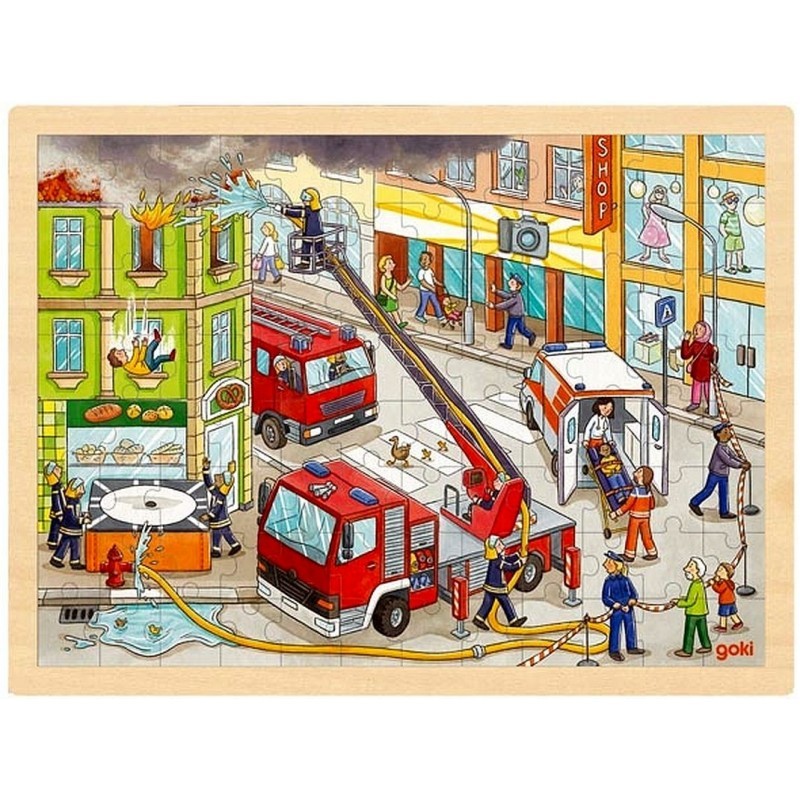 Goki - Puzzle en bois - L'intervention des pompiers