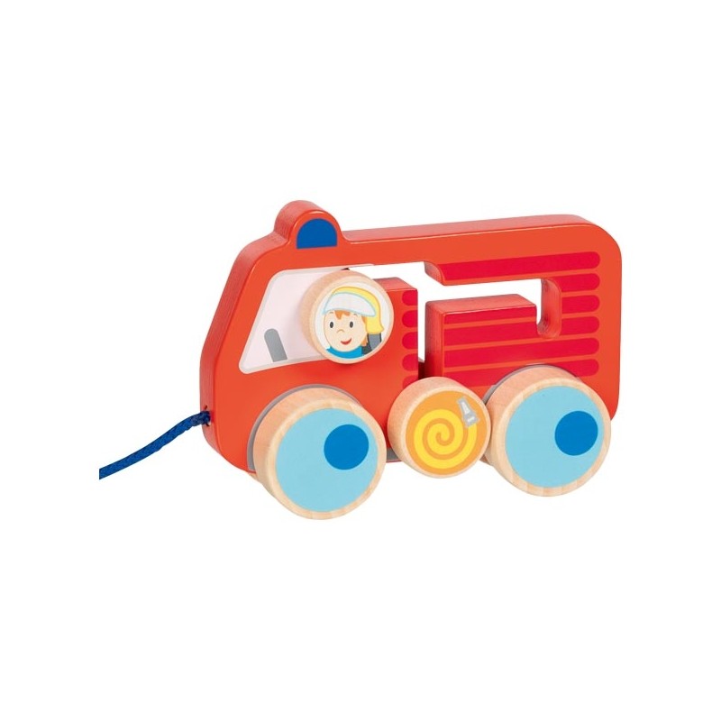 Goki - Jouet en bois - Camion de pompiers à tirer