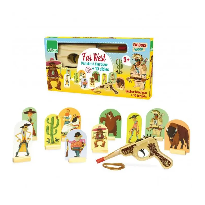Vilac - Far West - Pistolet à élastique avec cibles