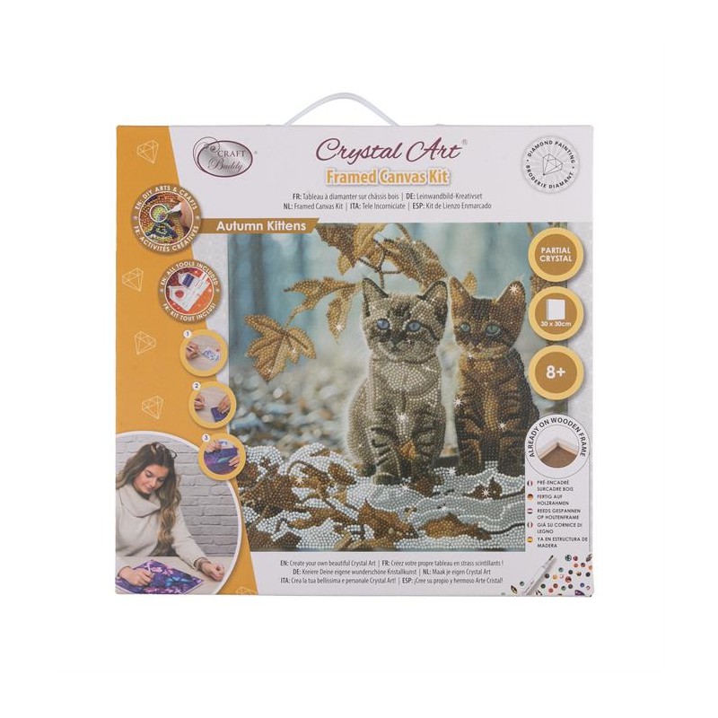 Crystal Art - Tableau à diamanter - Chatons d'automne - 30x30cm