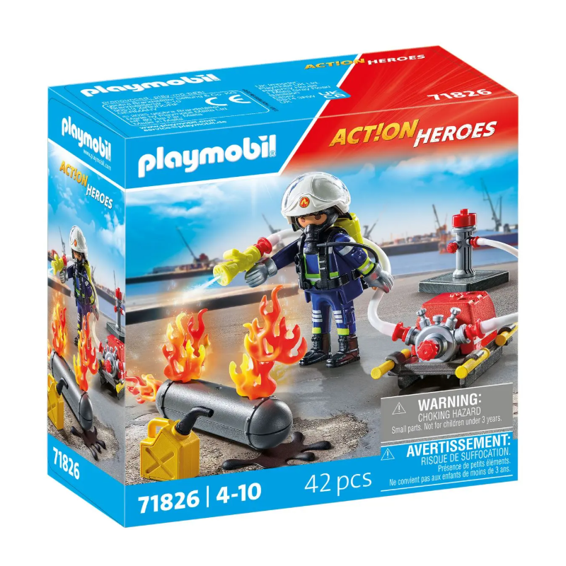 Playmobil - 71826 - Action Heroes - Pompier et réservoir enflammé