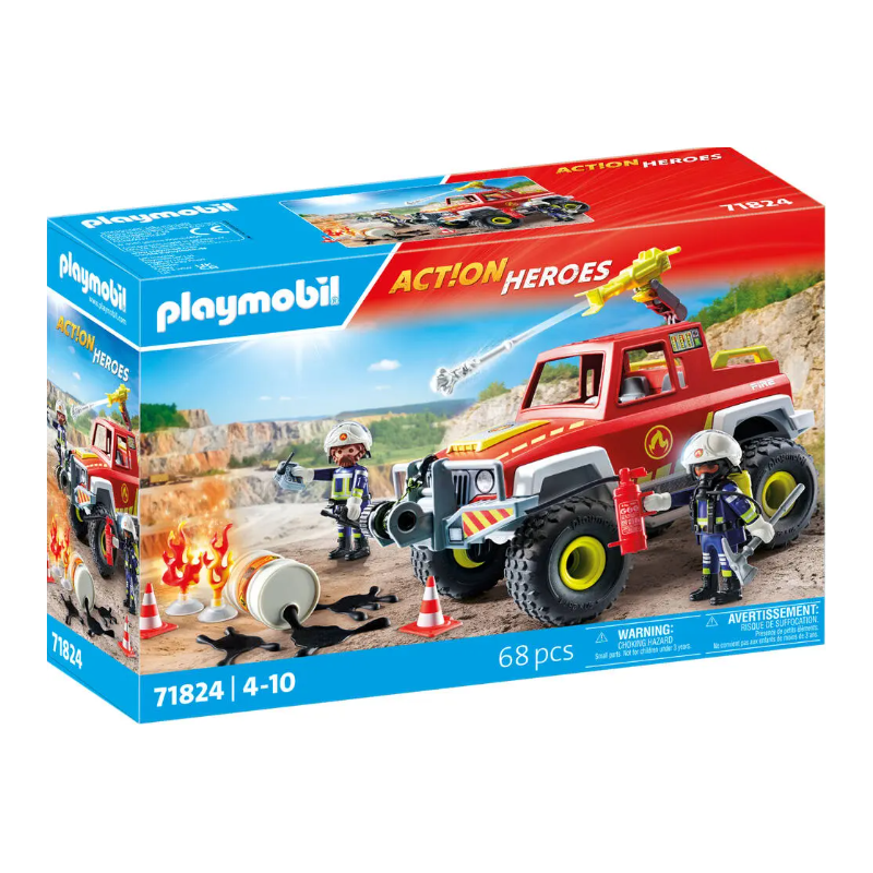 Playmobil - 71824 - Action Heroes - Véhicule de pompiers avec bidon enflammé