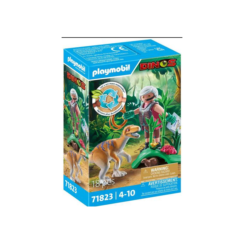 Playmobil - 71823 - Dinos - Vélociraptor avec explorateur et lasso