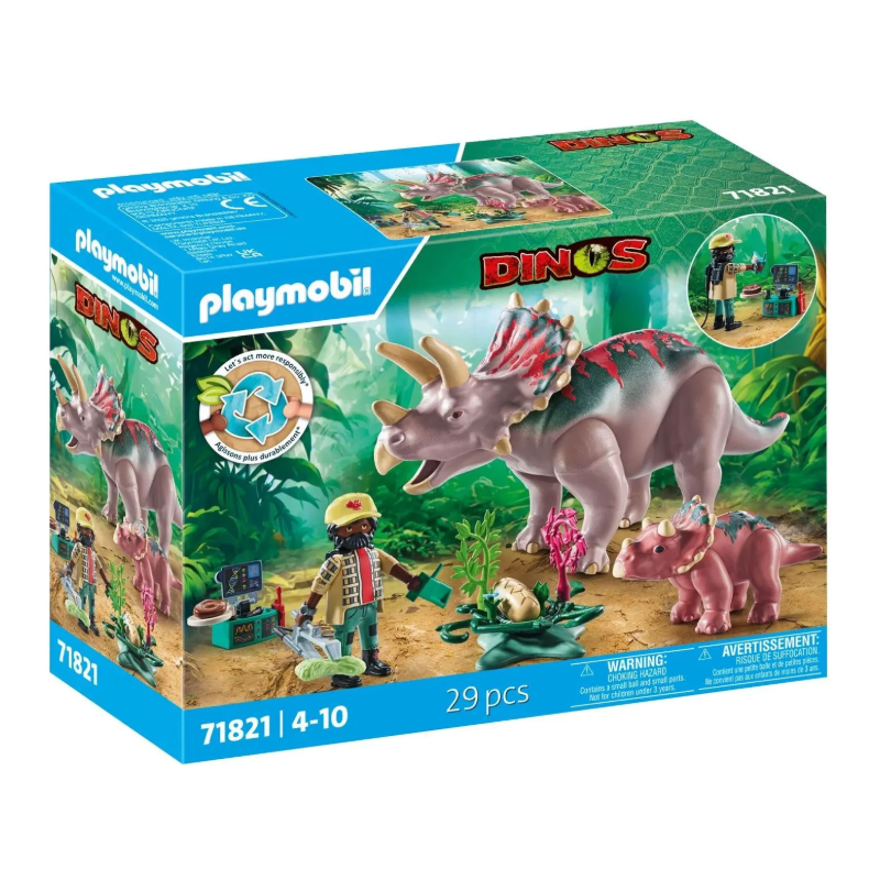 Playmobil - 71821 - Dinos - Tricératops avec bébé et explorateur