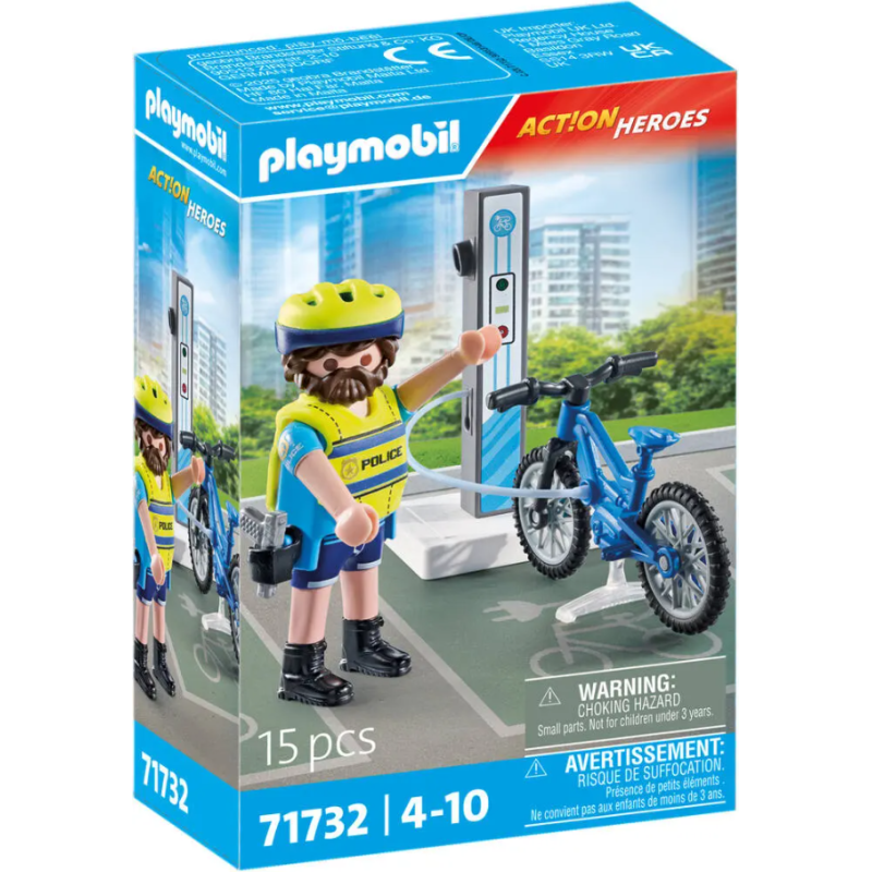 Playmobil - 71732 - Action Heroes - Policier cycliste avec borne de recharge