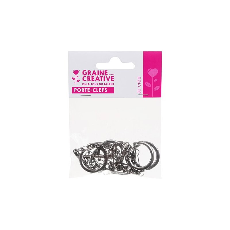 Graine créative - Porte clefs hématite - 6 pièces avec mousquetons