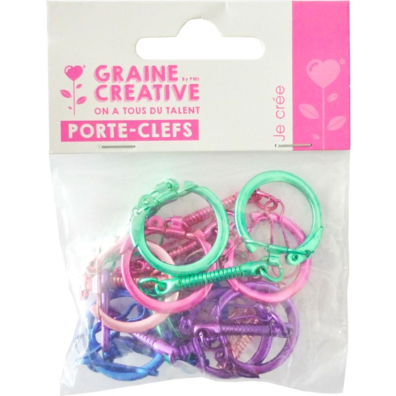 Graine créative - Porte clefs colorés - 10 pièces avec mousquetons