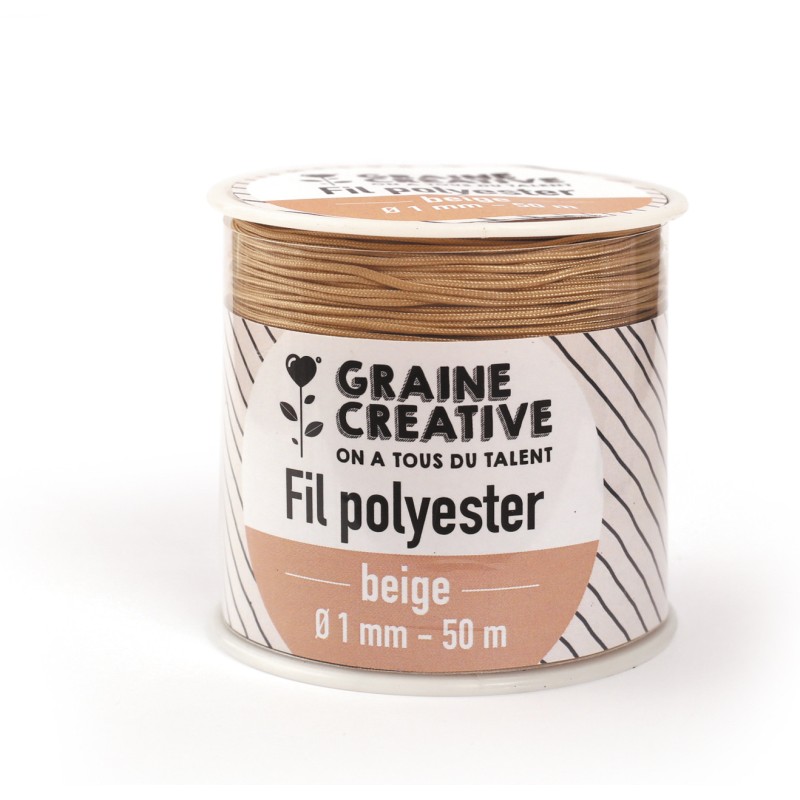 Graine créative - Bobine de fil beige polyester - 1mm x 50m