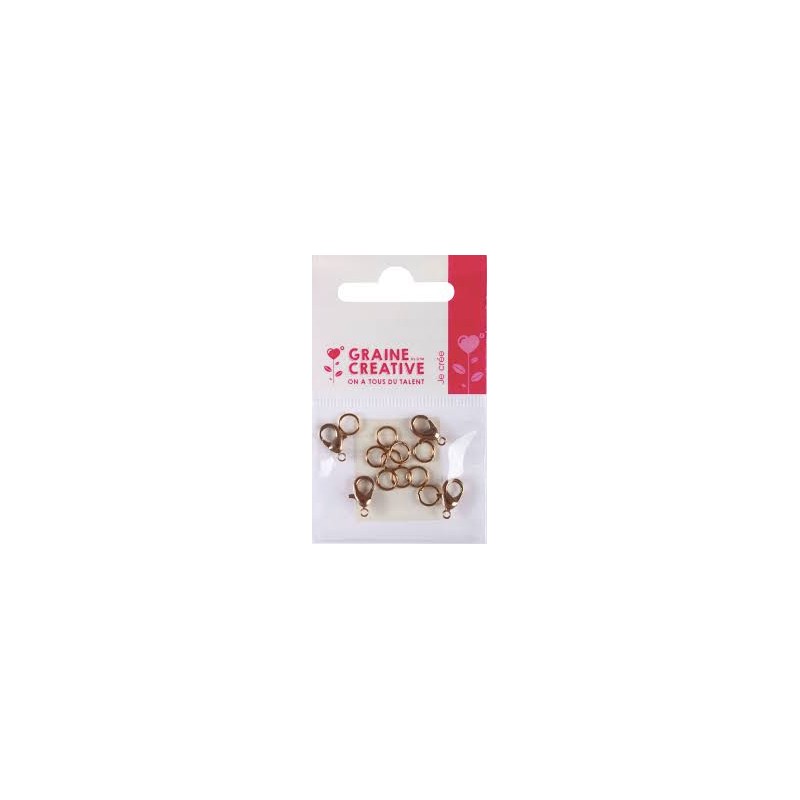 Graine créative - Sachet de 4 fermoirs mousquetons - Bronze - 12mm avec anneaux