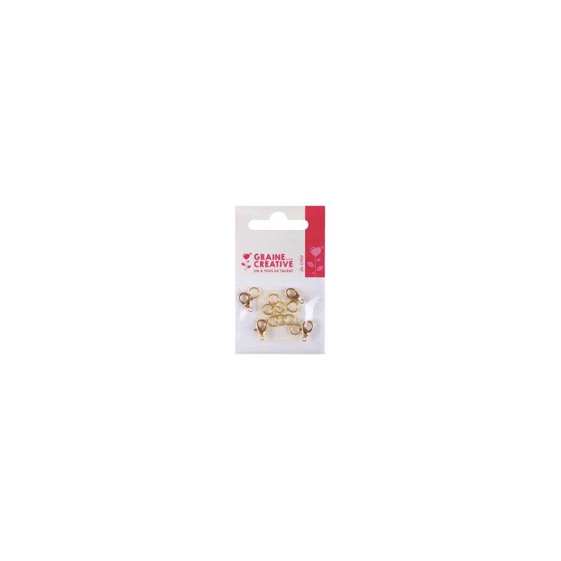 Graine créative - Sachet de 4 fermoirs mousquetons - Or - 12mm avec anneaux