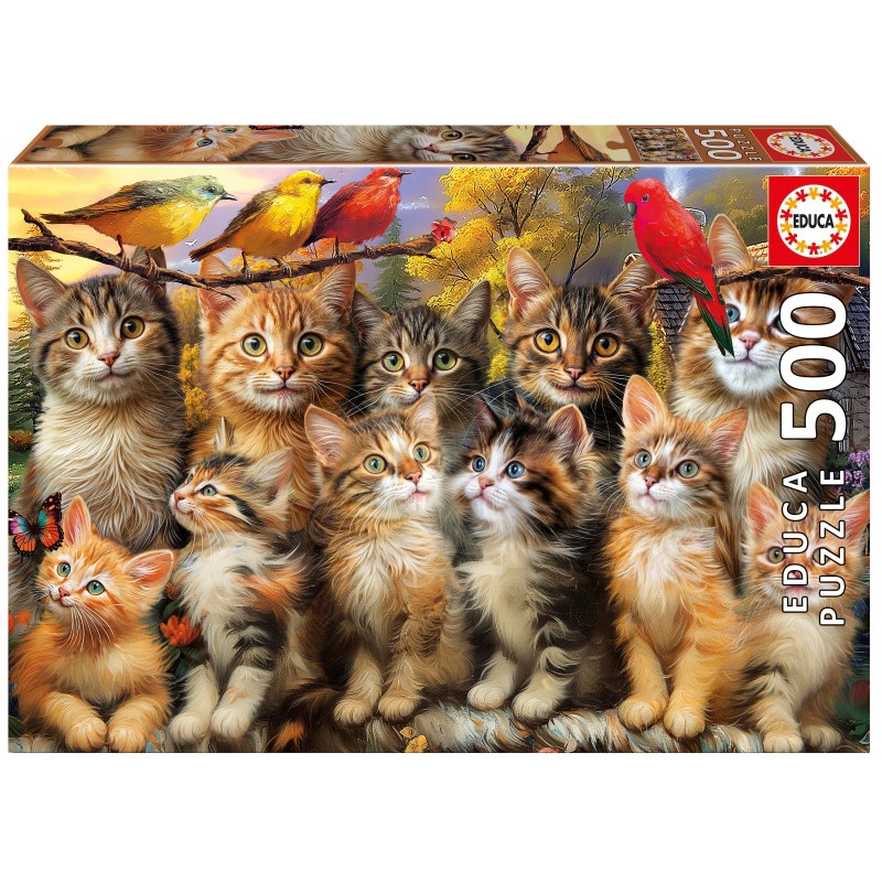 Educa - Puzzle 500 pièces - Chatons et oiseaux