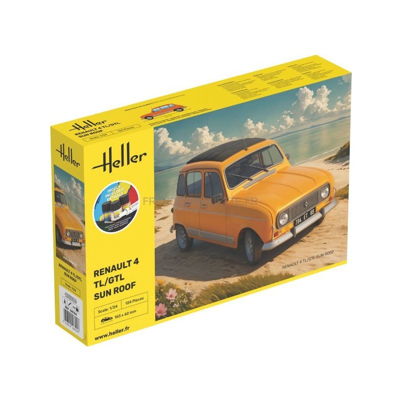 Heller - Maquette de voiture - Starter Kit - Renault 4 TL/GTL Sun Roof - 1:24