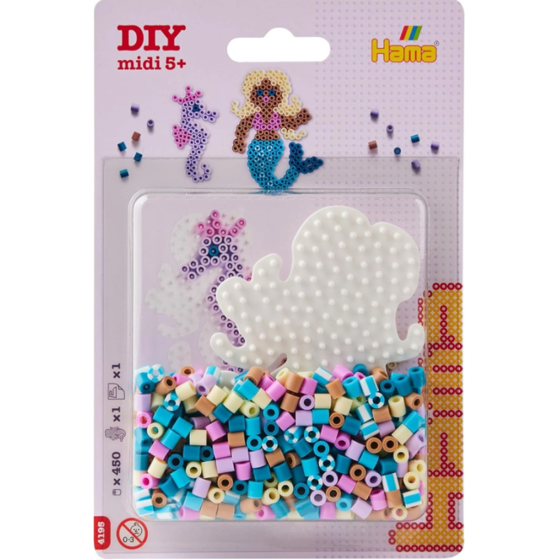 Hama - Perles à repasser midi - Plaque sirène petit modèle et 450 perles