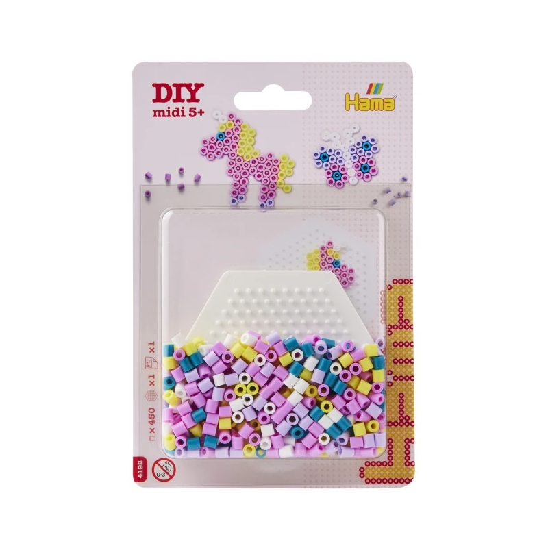 Hama - Perles à repasser midi - Blister de 450 perles avec plaques