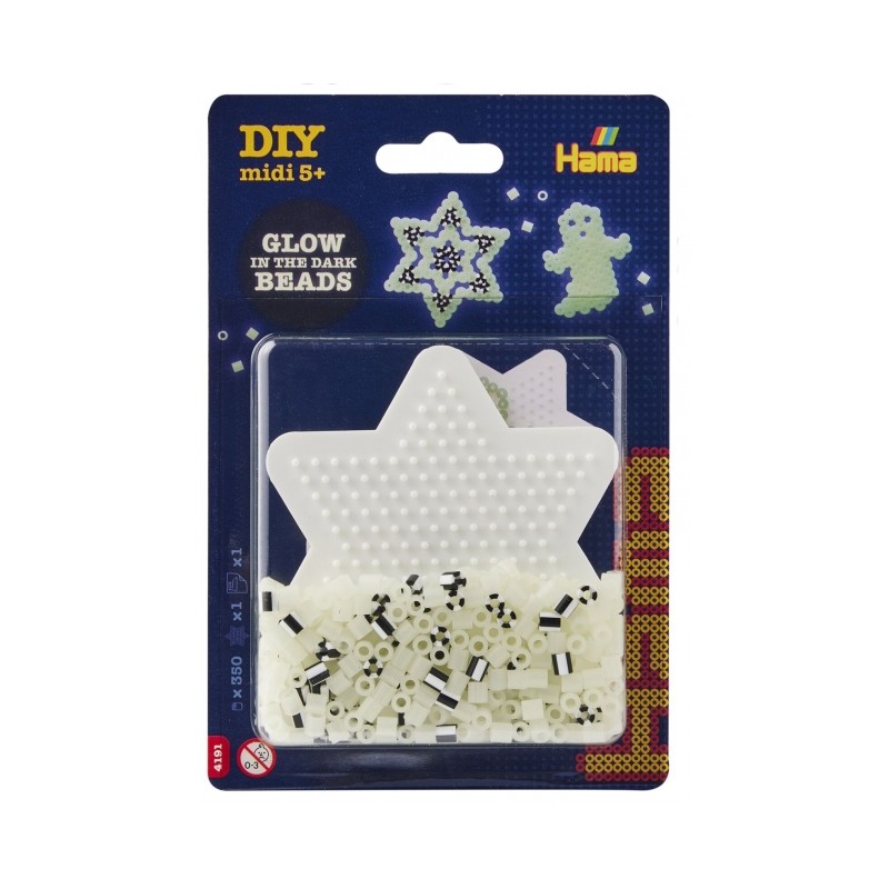 Hama - Perles à repasser midi - Blister petite étoile avec 350 perles phosphorescentes