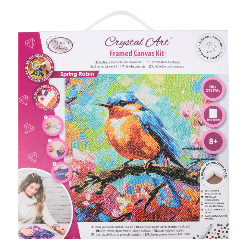 Crystal Art - Tableau à diamanter - Merle de printemps - 30x30cm