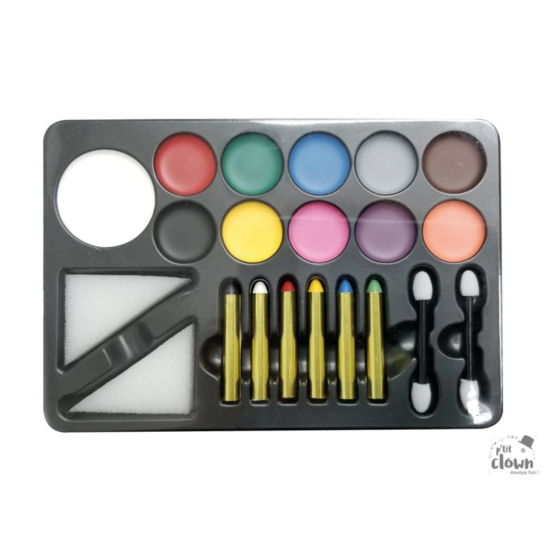 P'tit Clown - Déguisement et fête - Palette de maquillage - fards gras - 11 couleurs